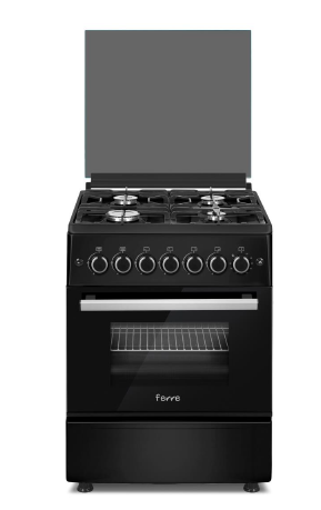 ferre-f6b40g2-mb-600mm-black-4-burner-gas-freestanding-oven FERRE 600MM BLACK 4 BURNER GAS FREESTANDING OVEN