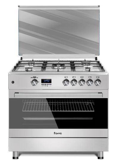 ferre-f9s50g2-fdidtlc-i-900mm-silver-4-1-wok-burner-gas-free-standing-oven FERRE 900MM SILVER 4 + 1 WOK BURNER GAS FREE STANDING OVEN