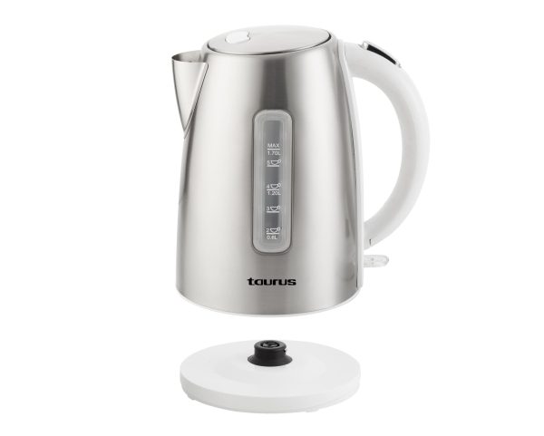 TAURUS KETTLE 360 DEGREE CORDLESS STAINLESS STEEL WITH WHITE TRIM 1.7L 2200W "ARCTIC" #