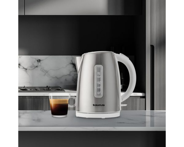 TAURUS KETTLE 360 DEGREE CORDLESS STAINLESS STEEL WITH WHITE TRIM 1.7L 2200W "ARCTIC" #