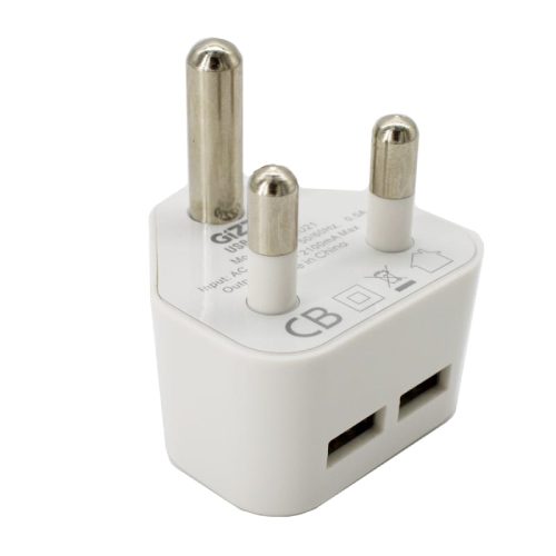 GWC2U21_wr_03 GIZZU 2 x USB 3-Prong Wall Charger White