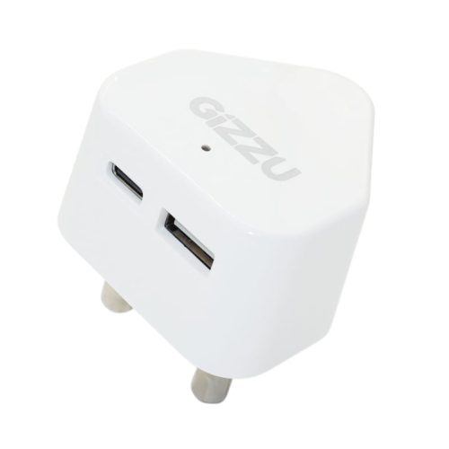 GWCUC20W_wr_01 GIZZU Wall Charger Type C 20W|USB SA 3 Prong – White